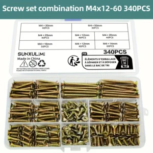 340pcs M4 Flat Head Wood Screw Set
