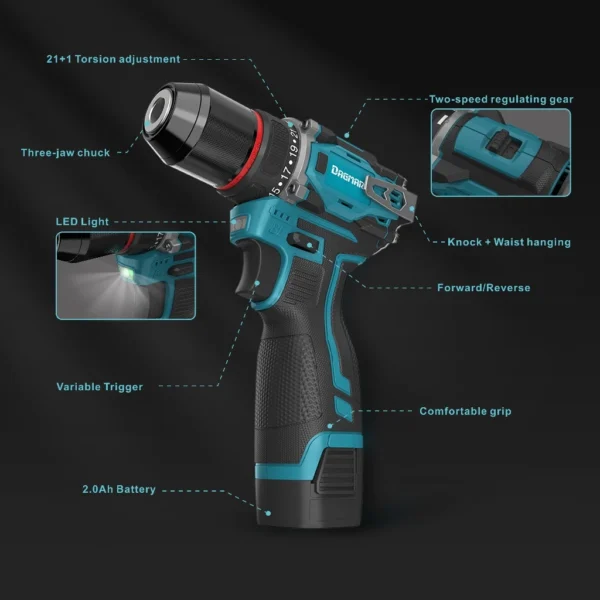 DAGMARA QN18 Brushless Cordless Drill Rechargeable Screwdriver Power Tools